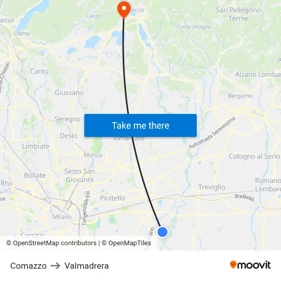 Comazzo to Valmadrera map