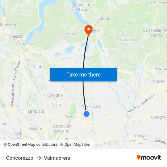 Concorezzo to Valmadrera map