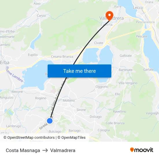 Costa Masnaga to Valmadrera map