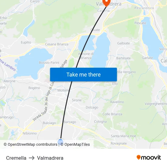 Cremella to Valmadrera map