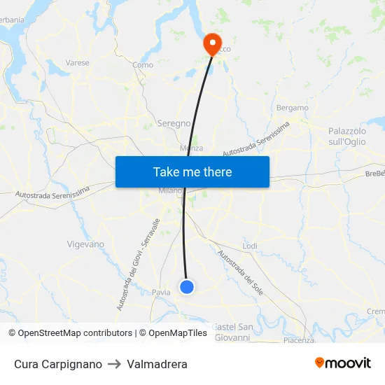 Cura Carpignano to Valmadrera map