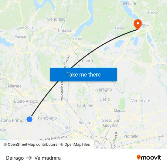 Dairago to Valmadrera map