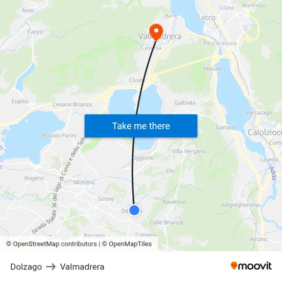 Dolzago to Valmadrera map