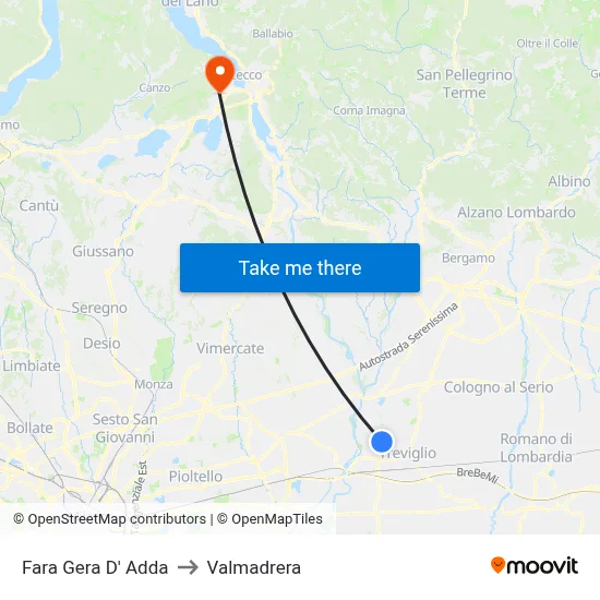 Fara Gera D' Adda to Valmadrera map
