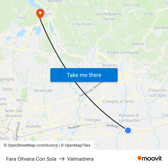 Fara Olivana Con Sola to Valmadrera map