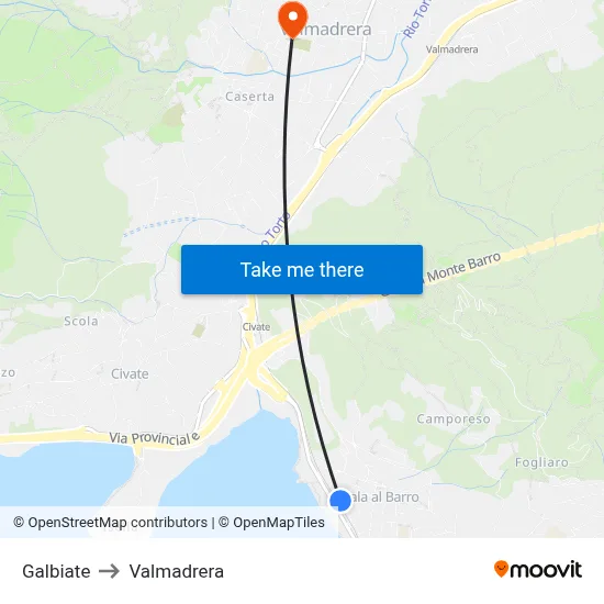 Galbiate to Valmadrera map