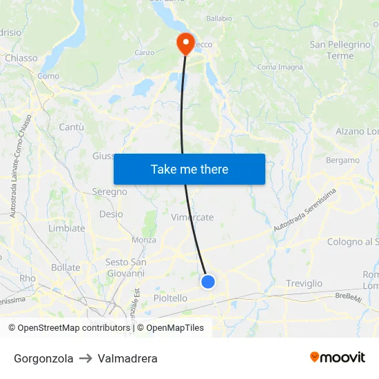 Gorgonzola to Valmadrera map