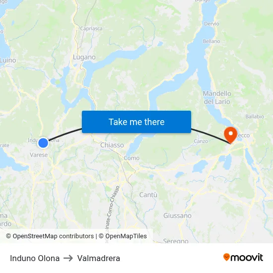 Induno Olona to Valmadrera map