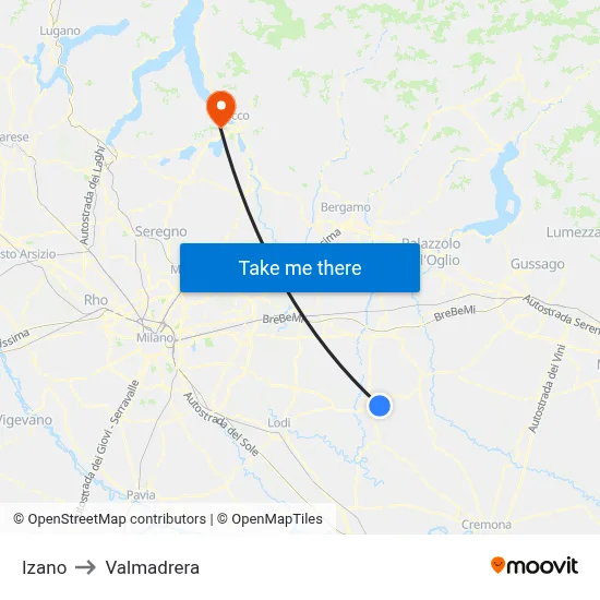 Izano to Valmadrera map