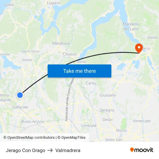 Jerago con Orago to Valmadrera map