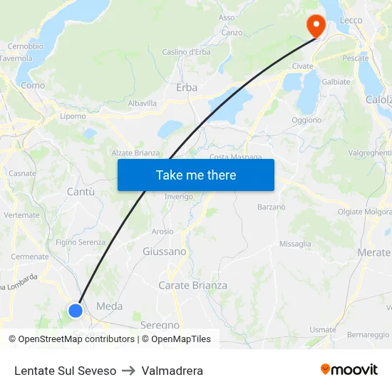 Lentate Sul Seveso to Valmadrera map