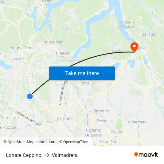 Lonate Ceppino to Valmadrera map