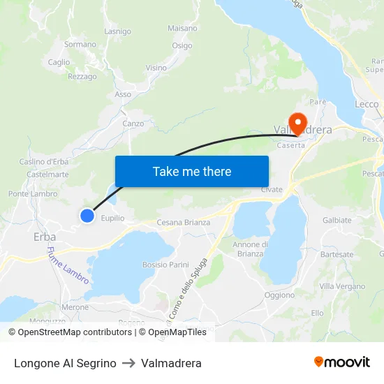 Longone Al Segrino to Valmadrera map
