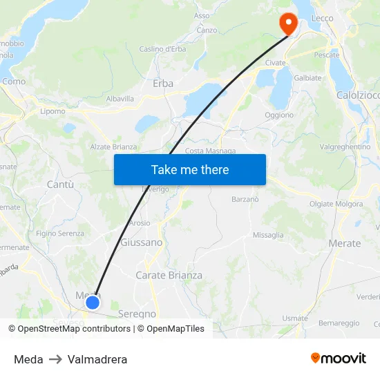 Meda to Valmadrera map