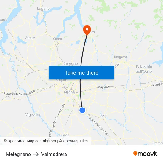Melegnano to Valmadrera map
