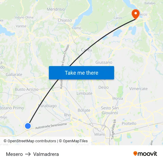 Mesero to Valmadrera map