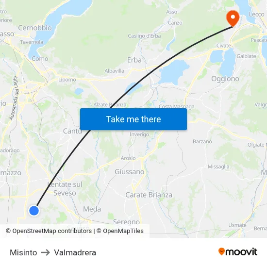 Misinto to Valmadrera map