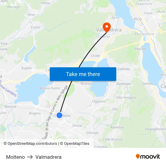 Molteno to Valmadrera map
