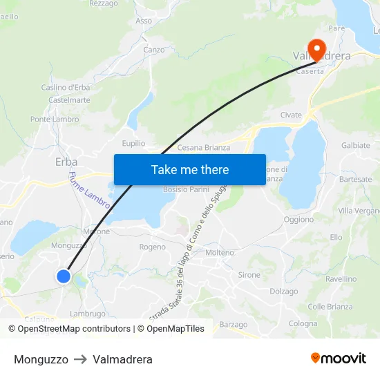 Monguzzo to Valmadrera map
