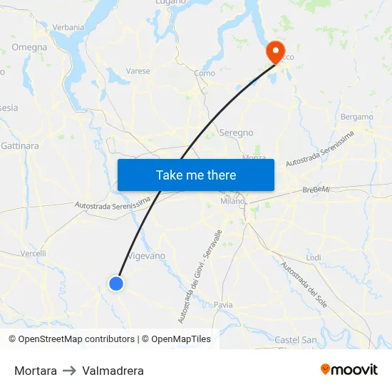 Mortara to Valmadrera map