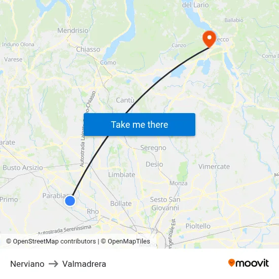 Nerviano to Valmadrera map