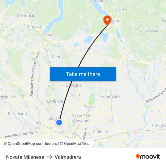 Novate Milanese to Valmadrera map