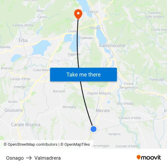 Osnago to Valmadrera map