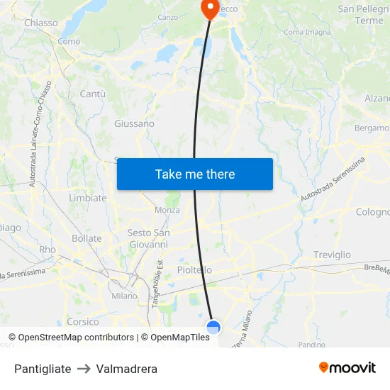 Pantigliate to Valmadrera map