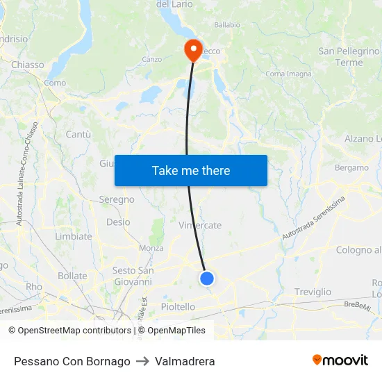 Pessano Con Bornago to Valmadrera map