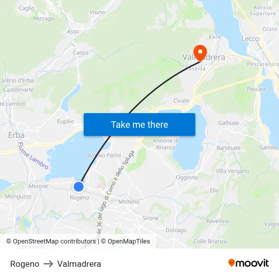 Rogeno to Valmadrera map