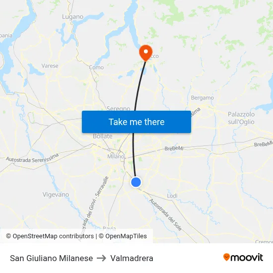 San Giuliano Milanese to Valmadrera map