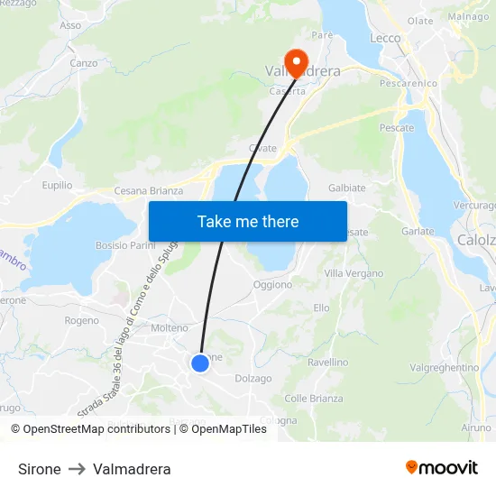 Sirone to Valmadrera map