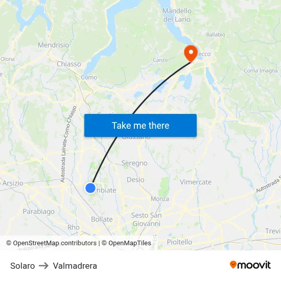 Solaro to Valmadrera map