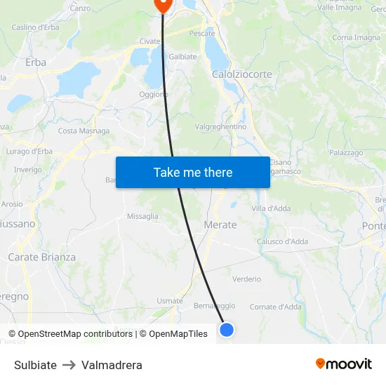 Sulbiate to Valmadrera map