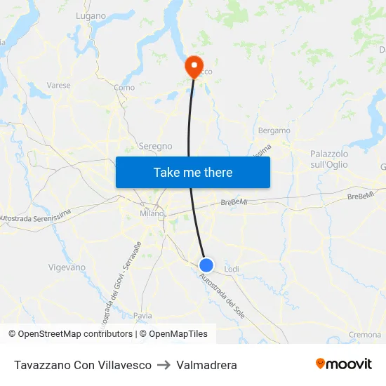 Tavazzano Con Villavesco to Valmadrera map