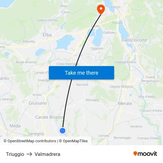 Triuggio to Valmadrera map