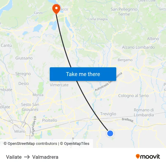 Vailate to Valmadrera map