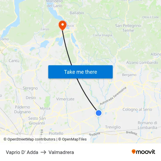 Vaprio d'Adda to Valmadrera map