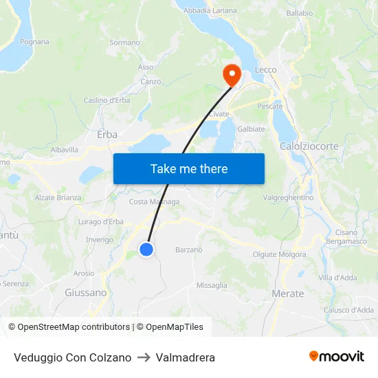 Veduggio Con Colzano to Valmadrera map