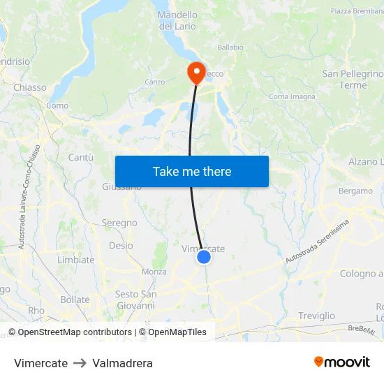 Vimercate to Valmadrera map