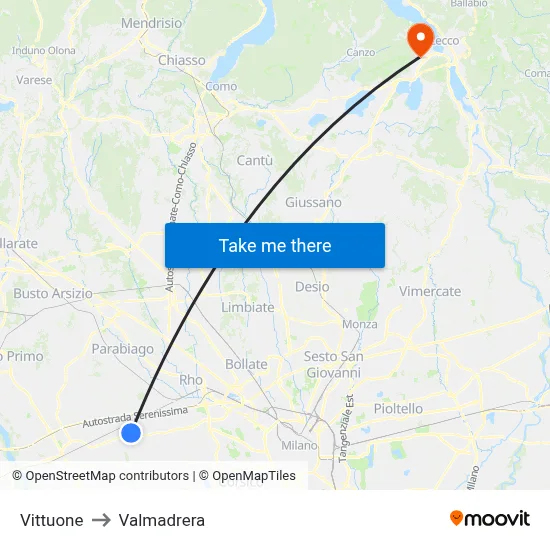 Vittuone to Valmadrera map
