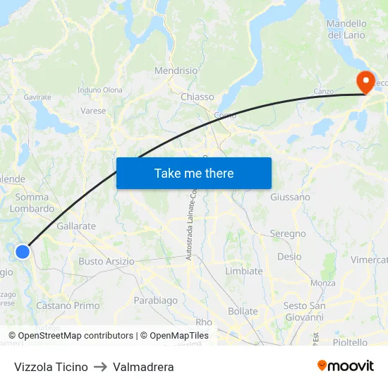 Vizzola Ticino to Valmadrera map