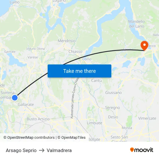 Arsago Seprio to Valmadrera map