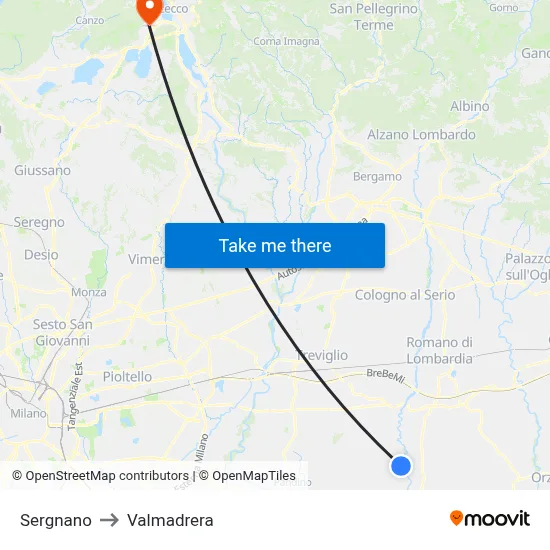 Sergnano to Valmadrera map