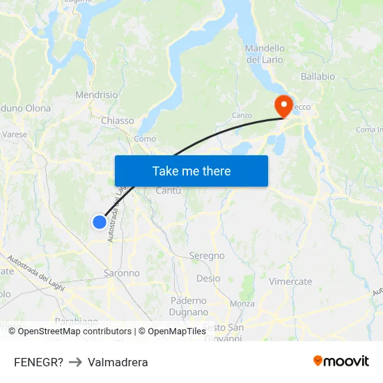 Fenegro to Valmadrera map
