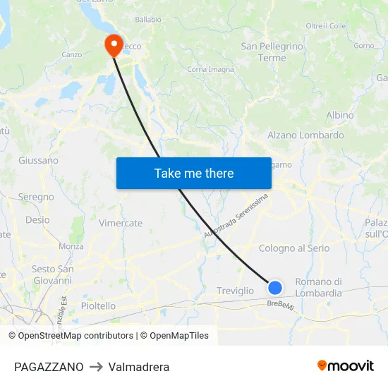 PAGAZZANO to Valmadrera map