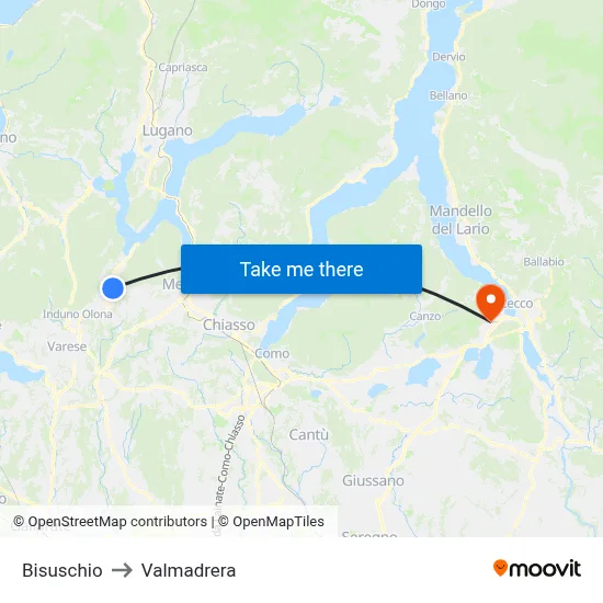 Bisuschio to Valmadrera map