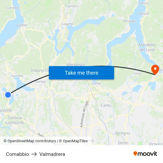 Comabbio to Valmadrera map
