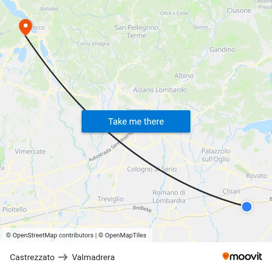 Castrezzato to Valmadrera map