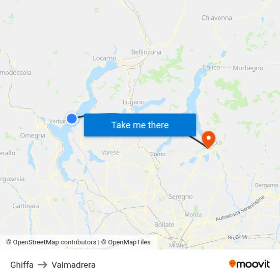 Ghiffa to Valmadrera map